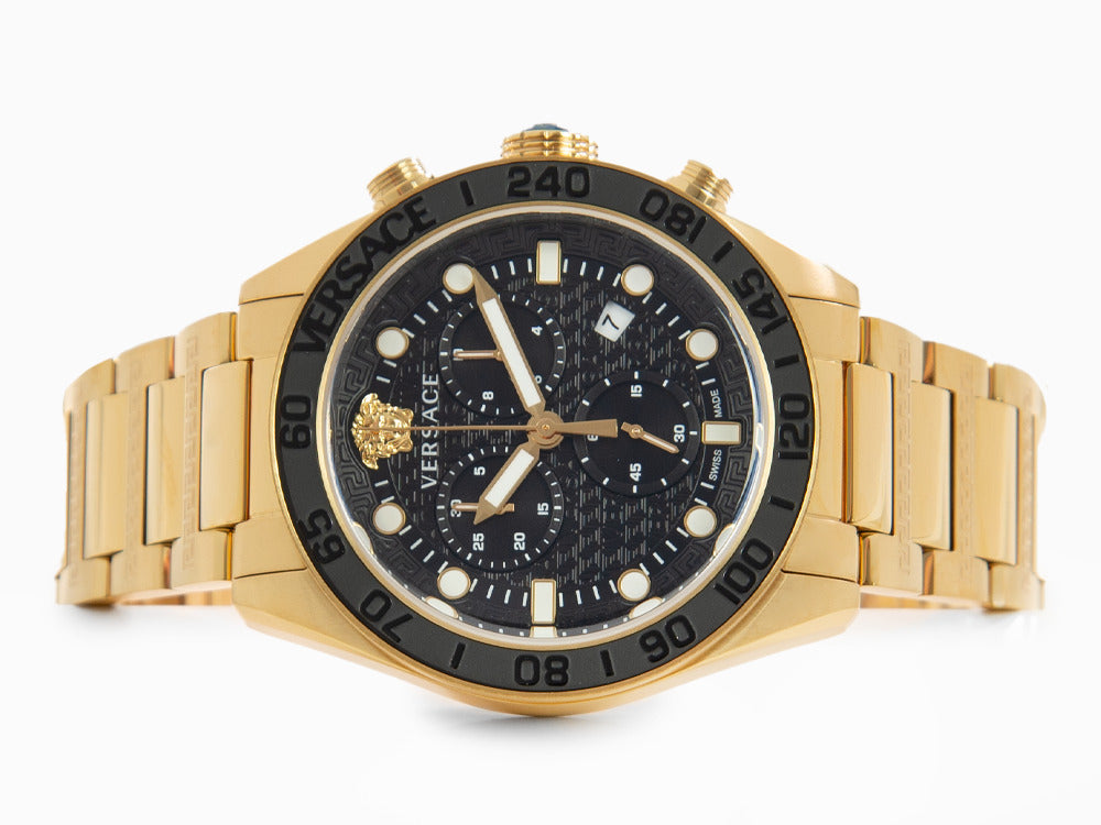 Reloj de Cuarzo Versace Greca Dome Chrono, PVD Oro, Negro, 43 mm, VE6K00523