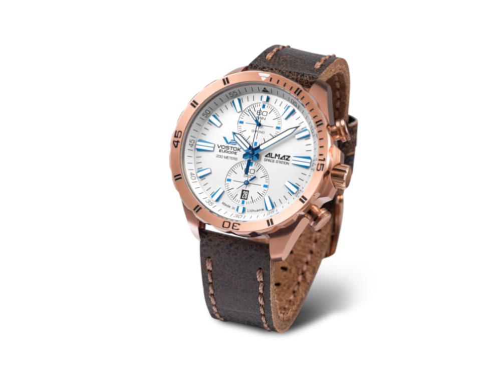 Reloj de Cuarzo Vostok Europe Almaz, PVD, Blanco, 47 mm, Crono, 6S11-320B676