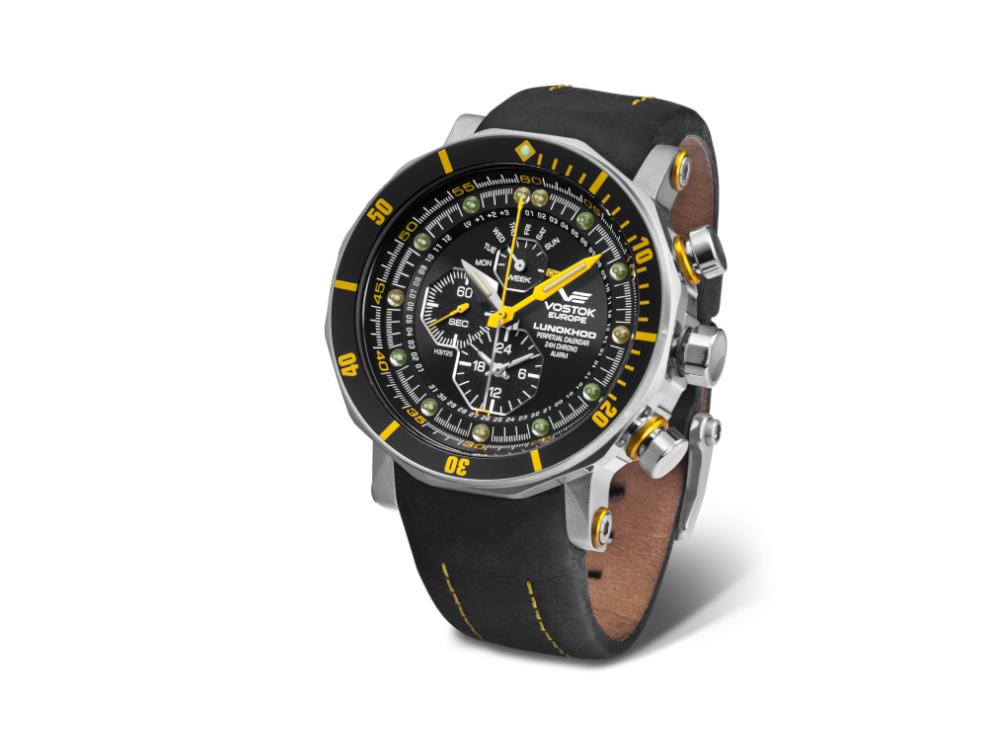 Reloj de Cuarzo Vostok Europe Lunokhod-2, Negro, 49 mm, Crono, YM86-620A505