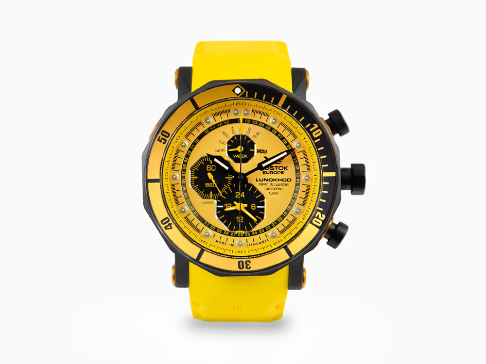 Reloj de Cuarzo Vostok Europe Lunokhod-2, Amarillo, 49 mm, Crono, YM86-620C504