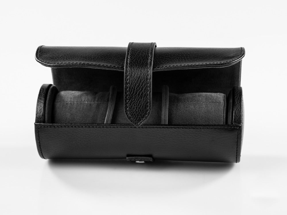 Estuche de relojes WOLF Blake, 3 relojes, Negro, Piel, 305002