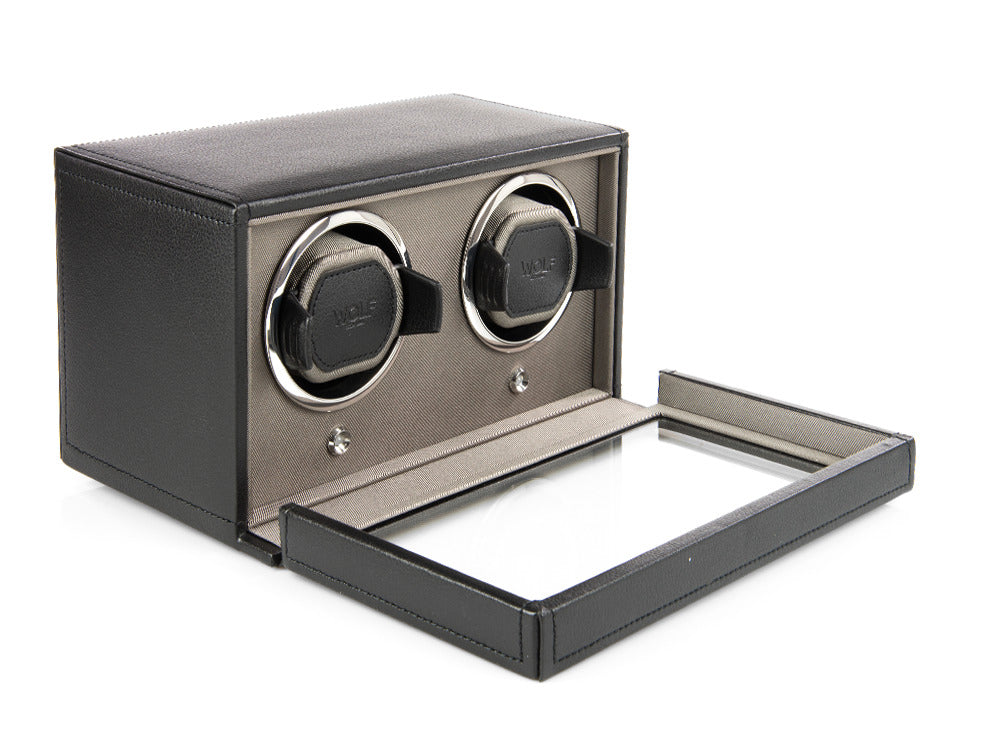 Rotor de relojes WOLF Cub, 2 Relojes, Negro, Piel Vegana, 461203