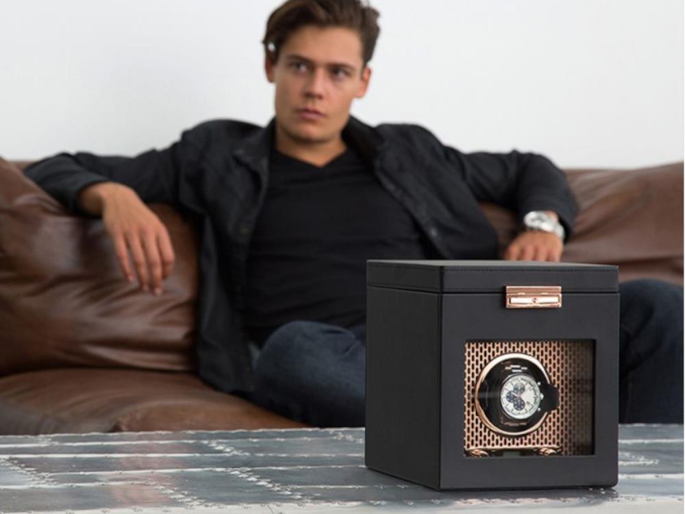 Rotor de relojes WOLF Axis, 1 Reloj, Negro, Piel Vegana, 469216