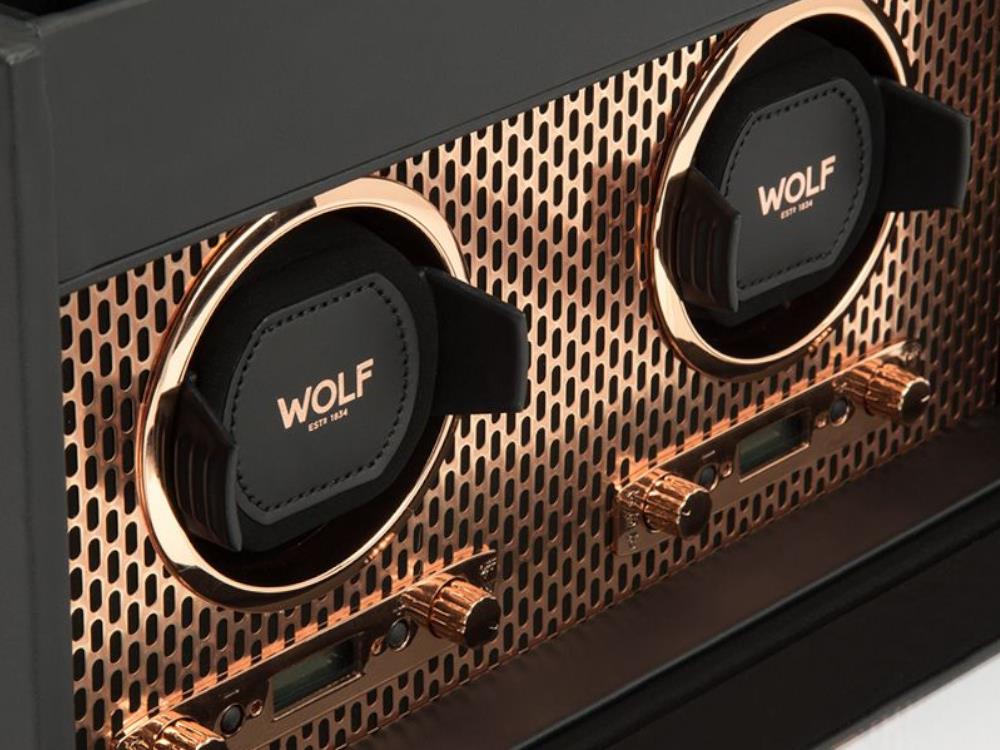 Rotor de relojes WOLF Axis, 2 Relojes, Negro, Piel Vegana, 469316