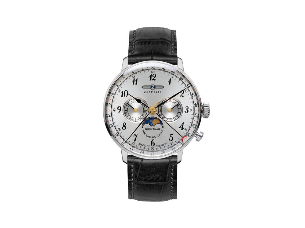 Reloj de Cuarzo Zeppelin LZ 129 Hindenburg Moonphase, Plata, 40 mm, 7036-1