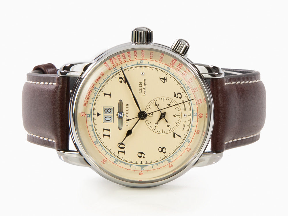Reloj de Cuarzo Zeppelin LZ126 Los Angeles, Crema, 42mm, GMT, Pulsómetro, 8644-5