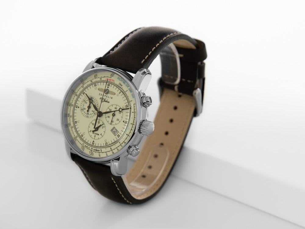 Reloj de Cuarzo Zeppelin 100 Years Zeppelin Ed. 1, Blanco, 42 mm, Día, 8680-3