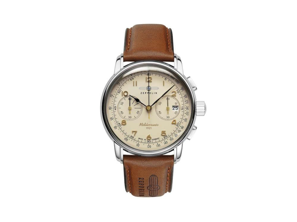 Reloj de Cuarzo Zeppelin Méditerranée Chrono, Beige, 42 mm, Día, 9670-5