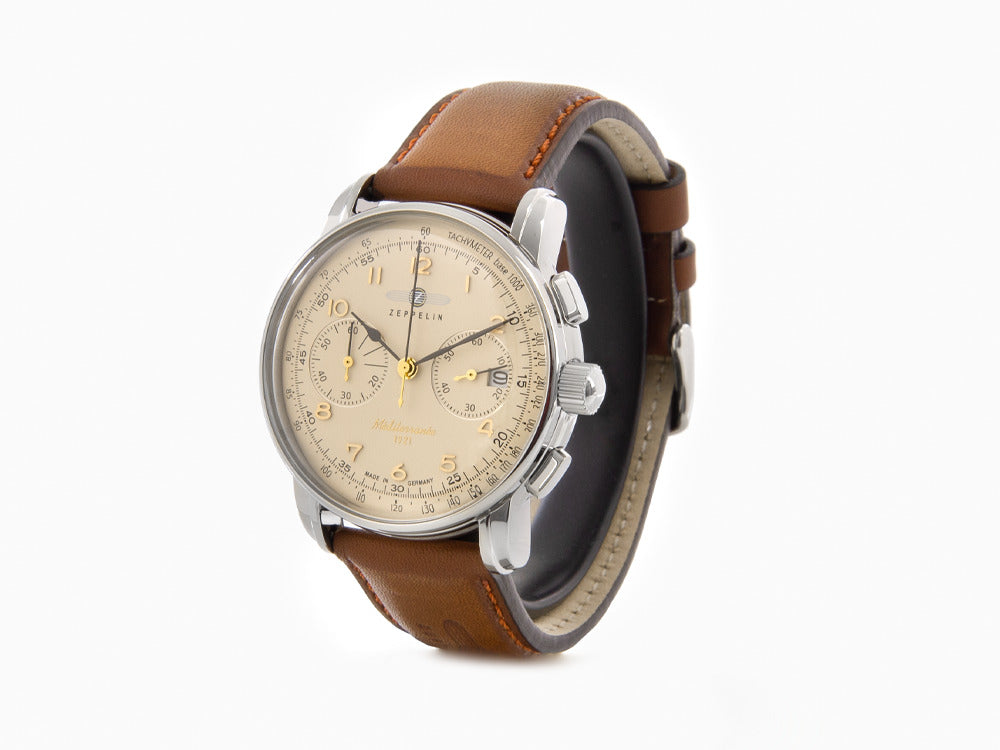 Reloj de Cuarzo Zeppelin Méditerranée Chrono, Beige, 42 mm, Día, 9670-5