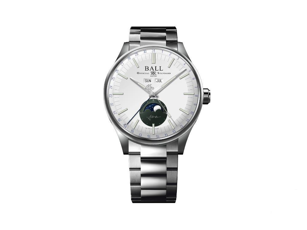 Reloj Automático Ball Engineer II Moon Calendar, Blanco, 40mm, NM3016C-S1J-WHGR