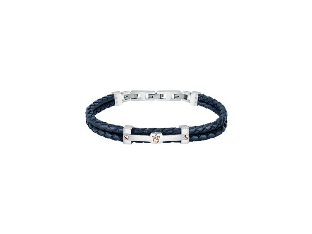 Pulsera Maserati Gioielli, Cuero, Azul, PVD Oro rosa, JM422AVE10