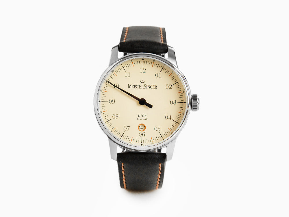 Reloj Automático Meistersinger N3 - 40 mm Ivory, SW 200, Cuero negro, DM903C