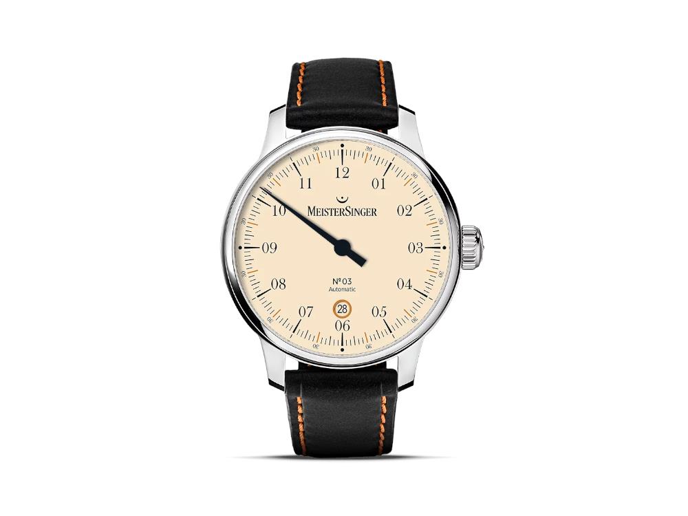 Reloj Automático Meistersinger N3 - 40 mm Ivory, SW 200, Cuero negro, DM903C
