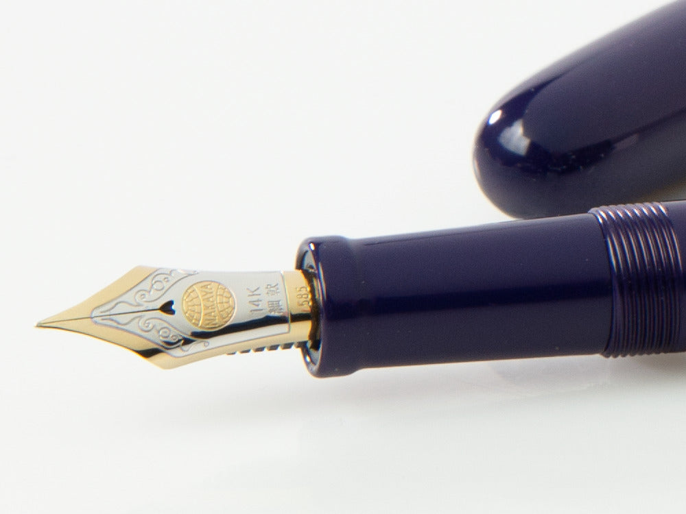 Pluma Estilográfica Nakaya Cigar Long, Shobu, Ebonita, Oro 14K bicolor