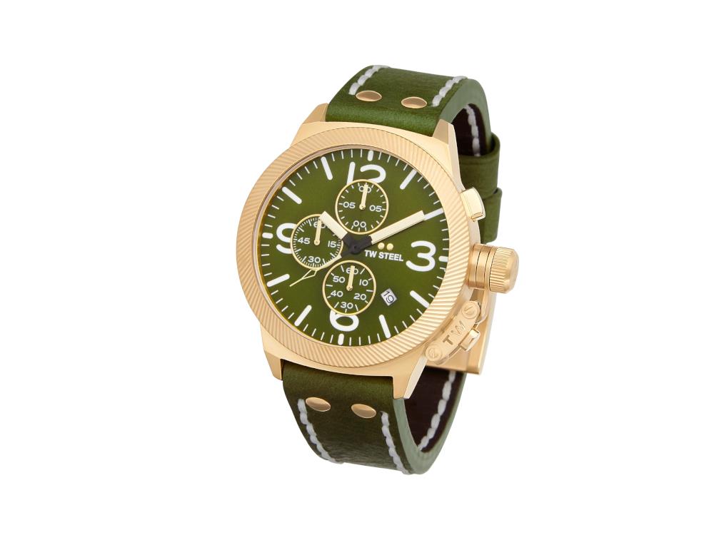Reloj de Cuarzo TW Steel Canteen, Verde, 45 mm, Correa de piel, 10 atm, CS108