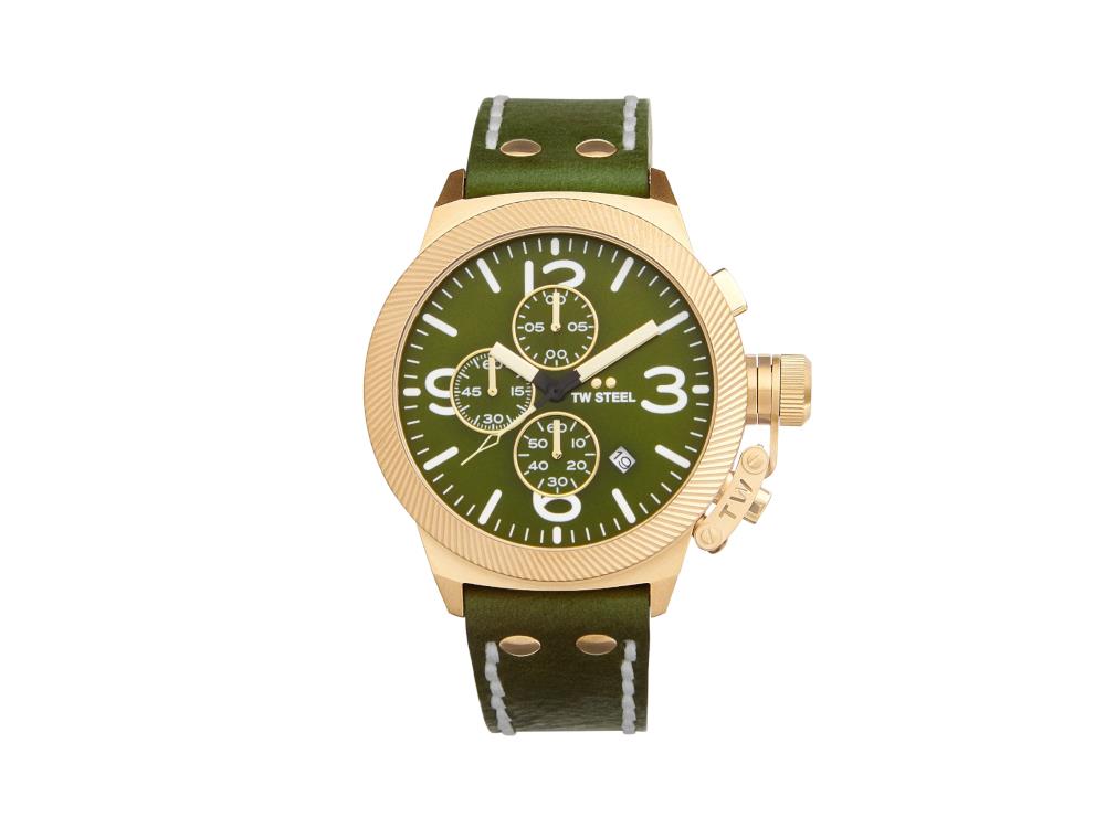 Reloj de Cuarzo TW Steel Canteen, Verde, 45 mm, Correa de piel, 10 atm, CS108