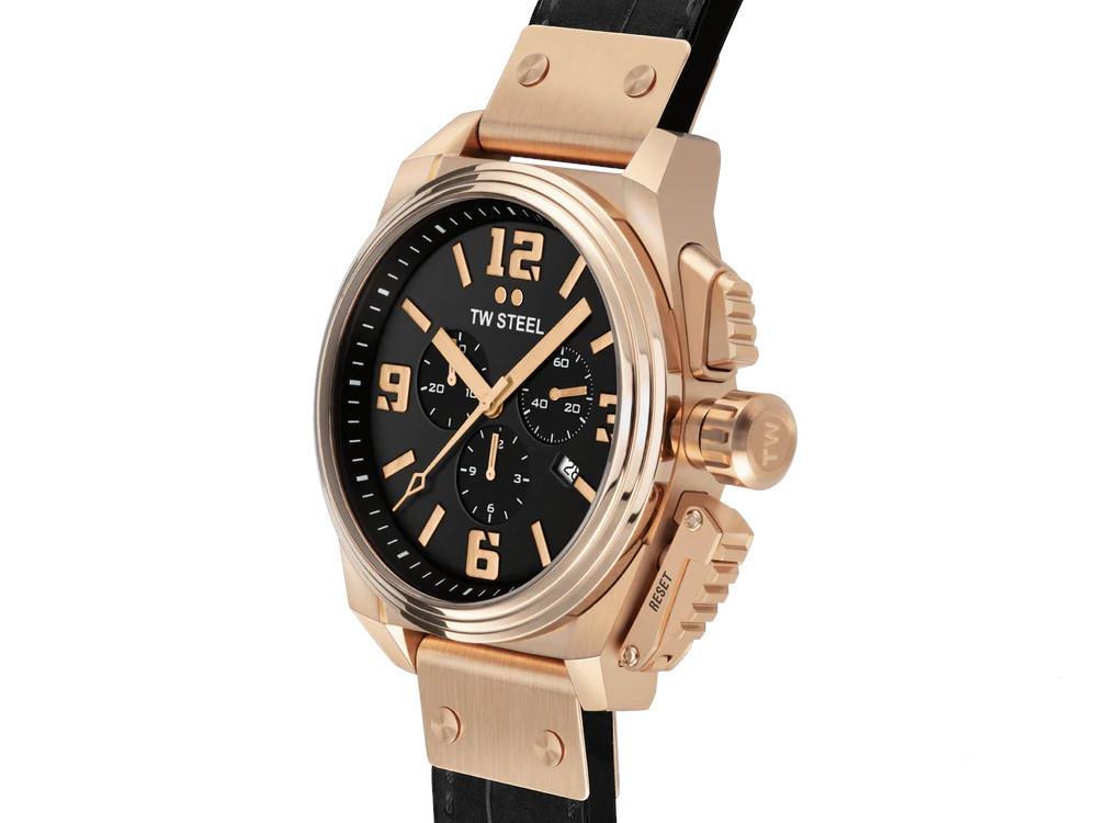 Reloj de Cuarzo TW Steel Canteen, Negro, 46 mm, Correa de piel, 10 atm, TW1014