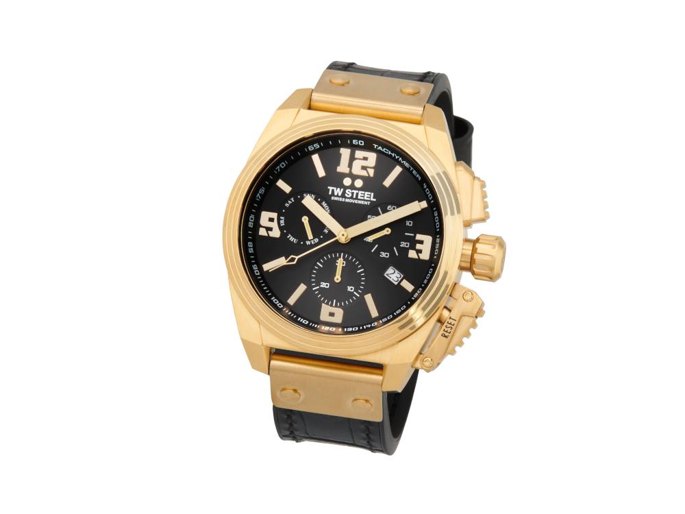 Reloj de Cuarzo TW Steel Swiss Canteen, Negro, 46 mm, Piel, 10 atm, TW1118