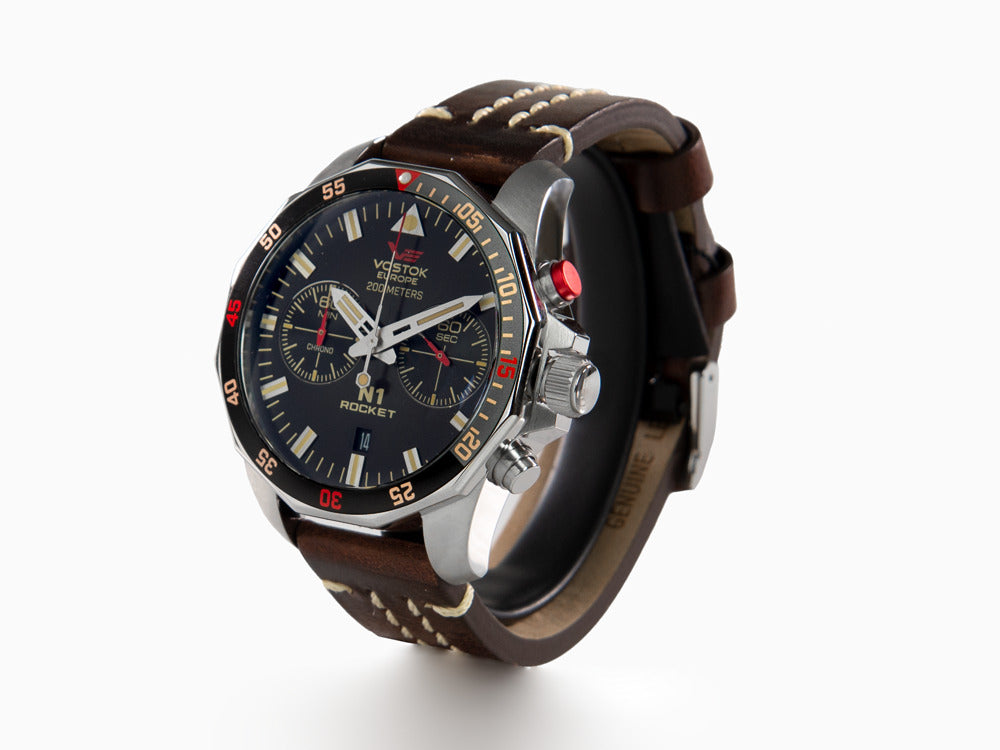 Reloj de Cuarzo Vostok Europe Rocket N-1, Negro, 46 mm, Cronógrafo, 6S21-225A618