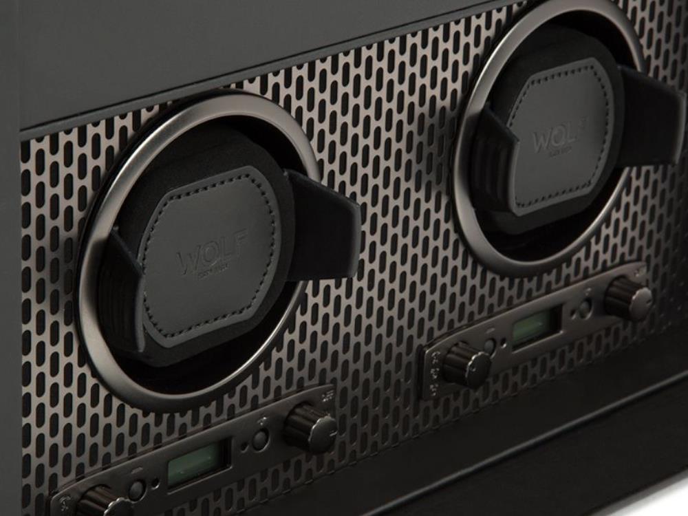 Rotor de relojes WOLF Axis, 2 Relojes, Negro, Piel Vegana, 469303