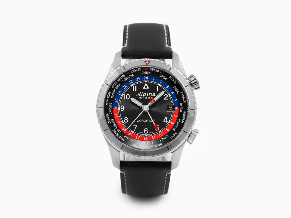 Reloj de Cuarzo Alpina Startimer Pilot Worldtimer, 41 mm, Negro, AL-255BRB4S26