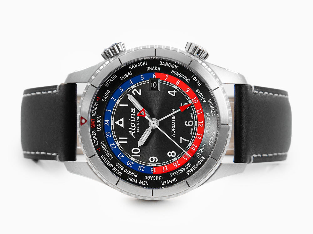 Reloj de Cuarzo Alpina Startimer Pilot Worldtimer, 41 mm, Negro, AL-255BRB4S26