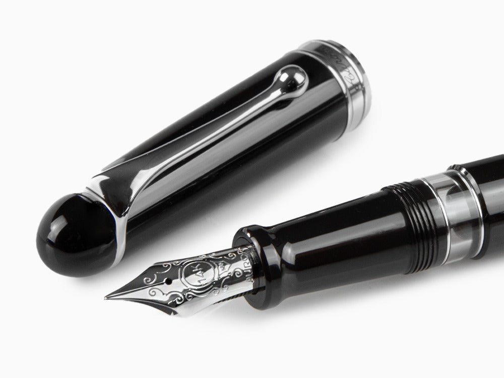 Pluma Estilográfica Aurora 88 Big, Resina Negra, Adornos cromados, 800C
