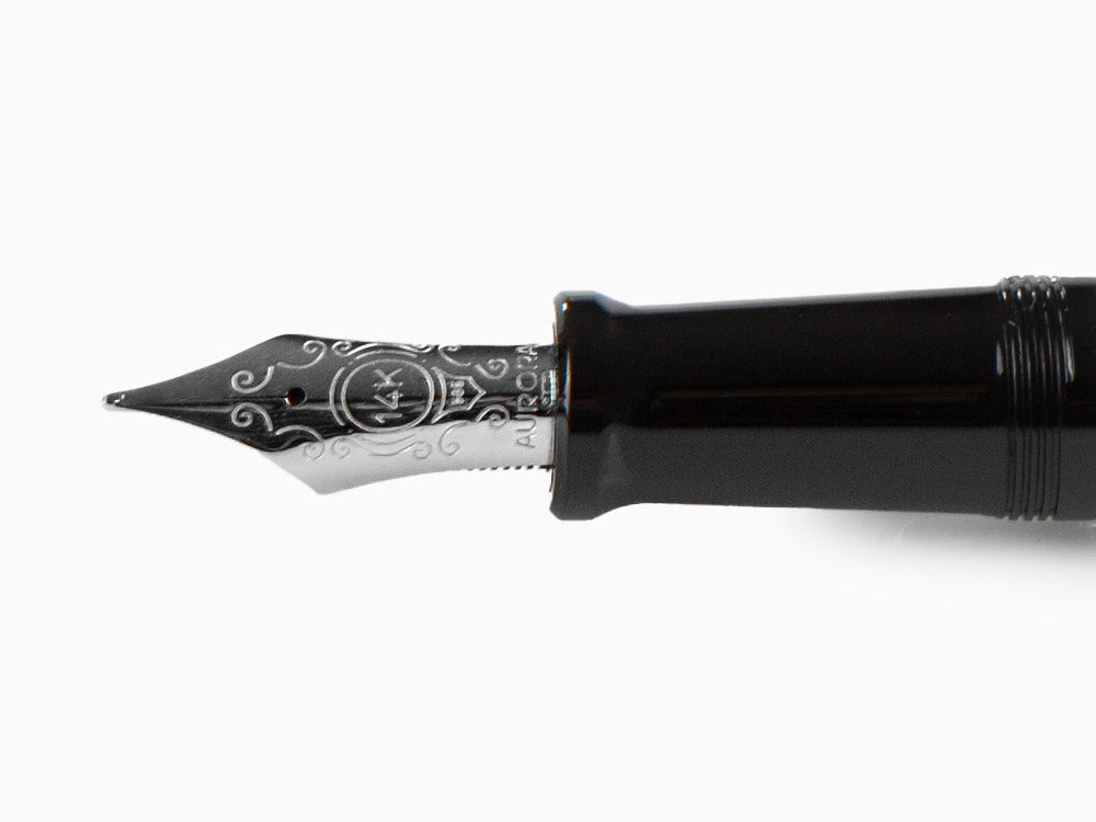 Pluma Estilográfica Aurora 88 Big, Resina Negra, Adornos cromados, 806