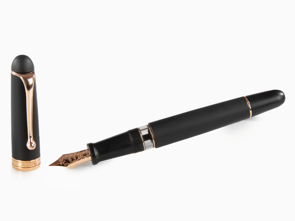 Pluma Estilográfica Aurora 88 Black Satin, Adornos Oro Rosa, 809-PN