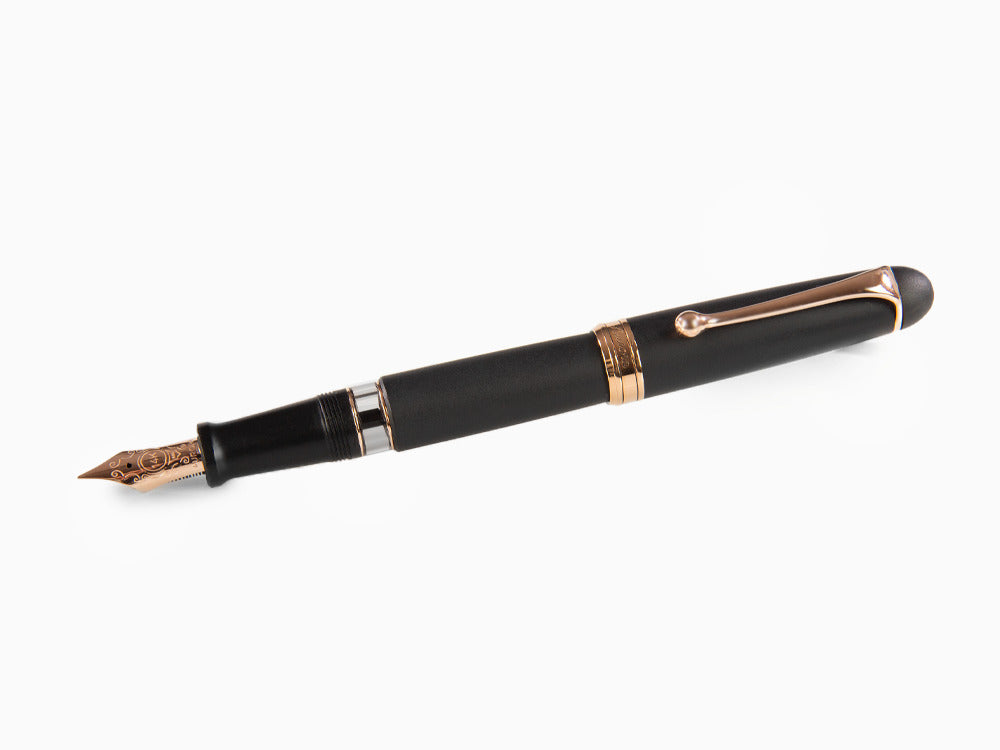 Pluma Estilográfica Aurora 88 Black Satin, Adornos Oro Rosa, 809-PN