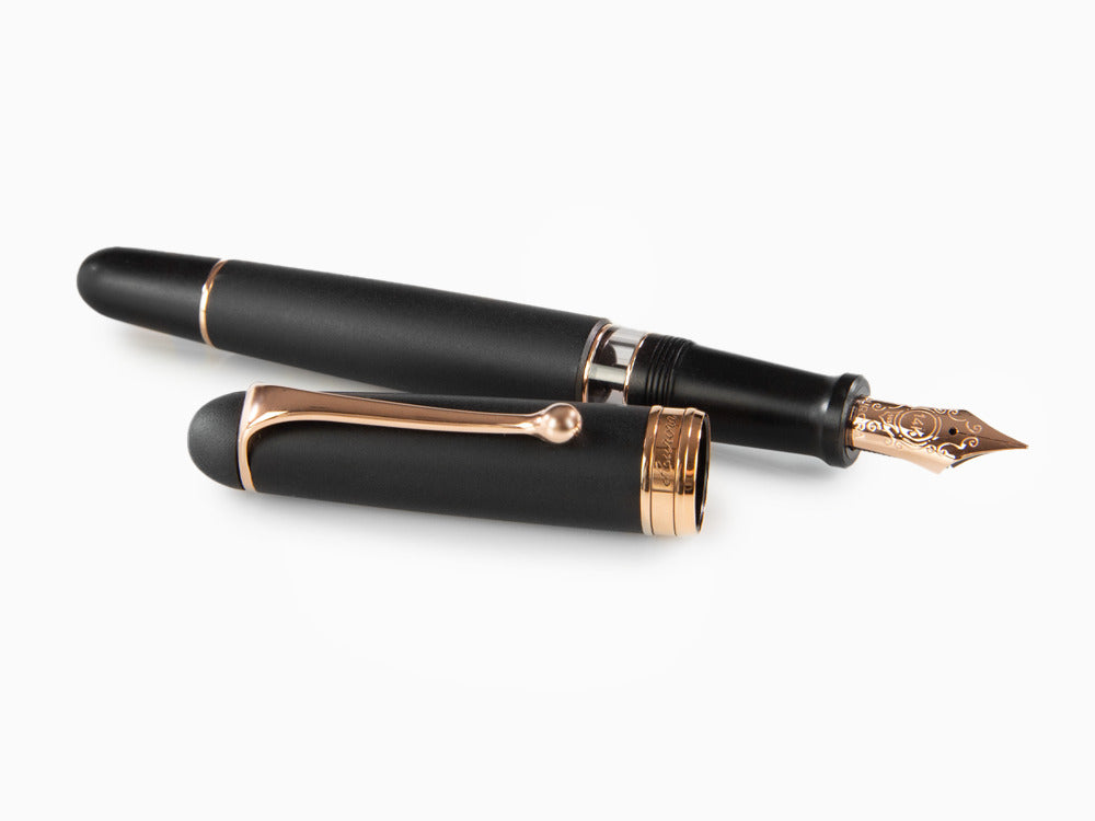 Pluma Estilográfica Aurora 88 Black Satin, Adornos Oro Rosa, 809-PN