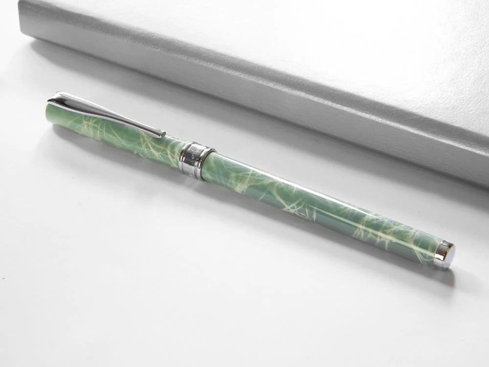 Estilográfica Aurora Magellano, Laca, Adornos Cromados, Azul, A18CA