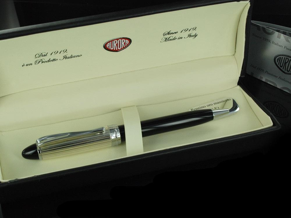 Bolígrafo Aurora Ipsilon Silver - Plata Maciza y Resina Negra - B34CN
