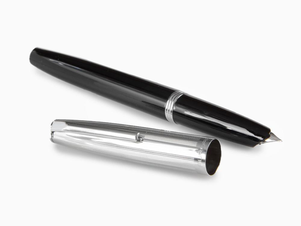 Pluma Estilográfica Aurora Duo-Cart, Resina Negra, Cromo, DC57-CNM