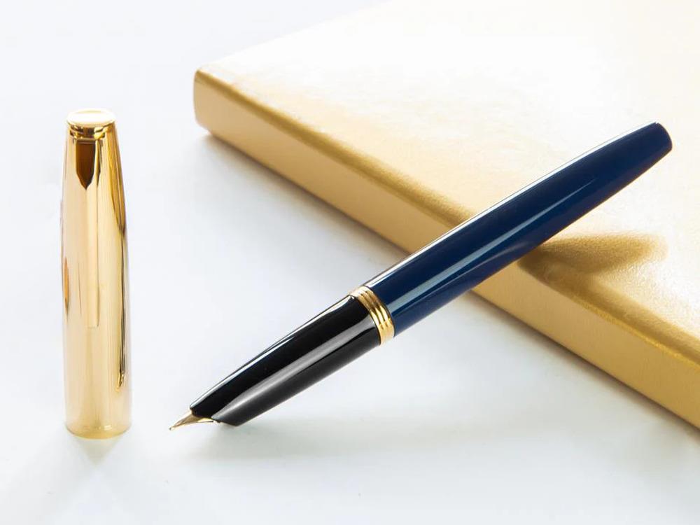 Estilográfica Aurora Duo-Cart, Resina Azul, Chapado en oro, DC57-DBM