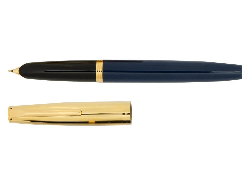 Estilográfica Aurora Duo-Cart, Resina Azul, Chapado en oro, DC57-DBM