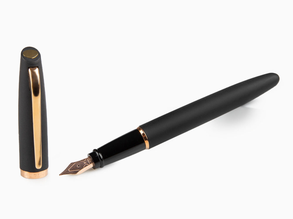 Pluma Estilográfica Aurora Style, Resina Negra, Oro rosa, E20PN