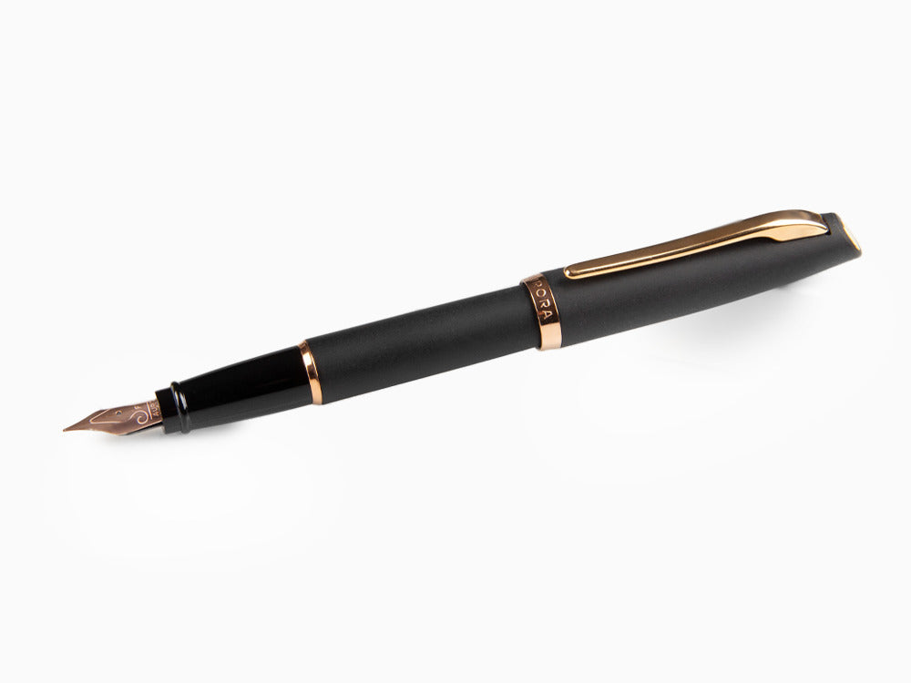 Pluma Estilográfica Aurora Style, Resina Negra, Oro rosa, E20PN