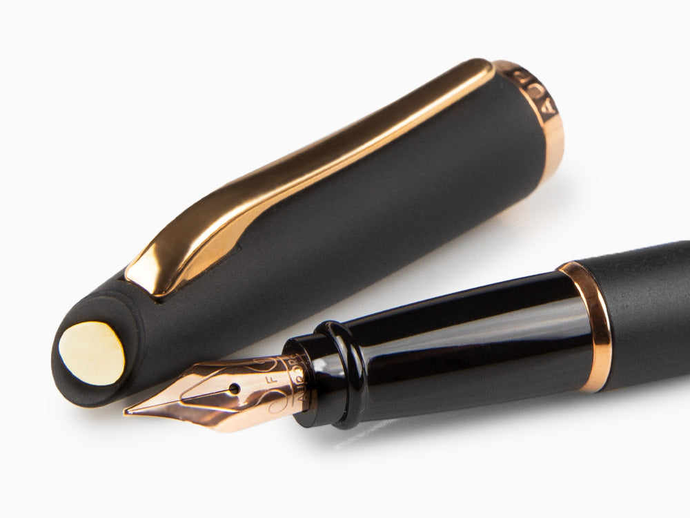 Pluma Estilográfica Aurora Style, Resina Negra, Oro rosa, E20PN