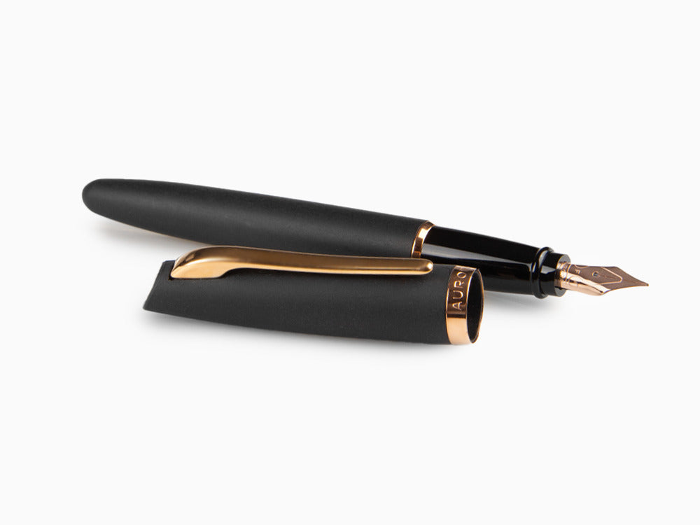 Pluma Estilográfica Aurora Style, Resina Negra, Oro rosa, E20PN