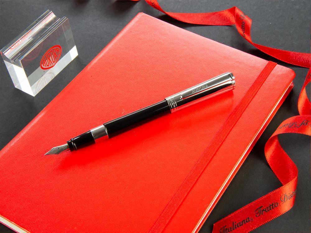 Pluma Estilográfica Aurora TU, Resina, Adornos Cromados, Negro, T11CN