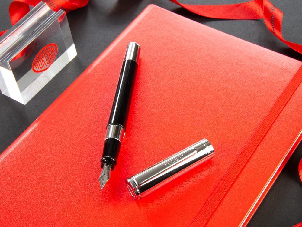 Pluma Estilográfica Aurora TU, Resina, Adornos Cromados, Negro, T11CN