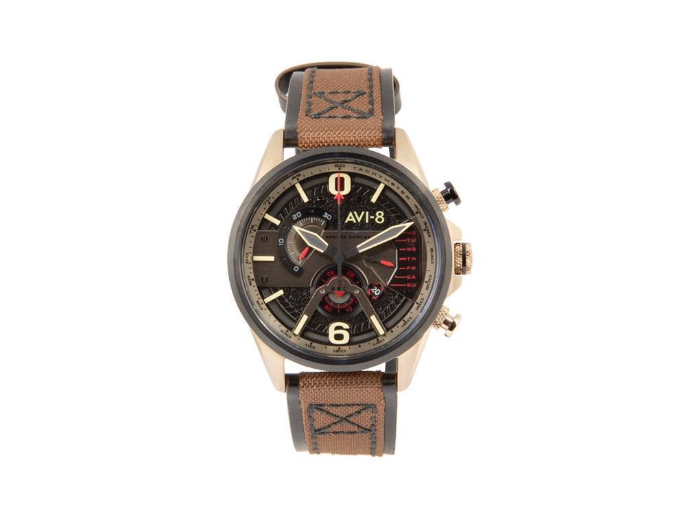 Reloj de Cuarzo AVI-8 Hawker Harrier II, PVD Oro, Negro, 43 mm, AV-4056-06