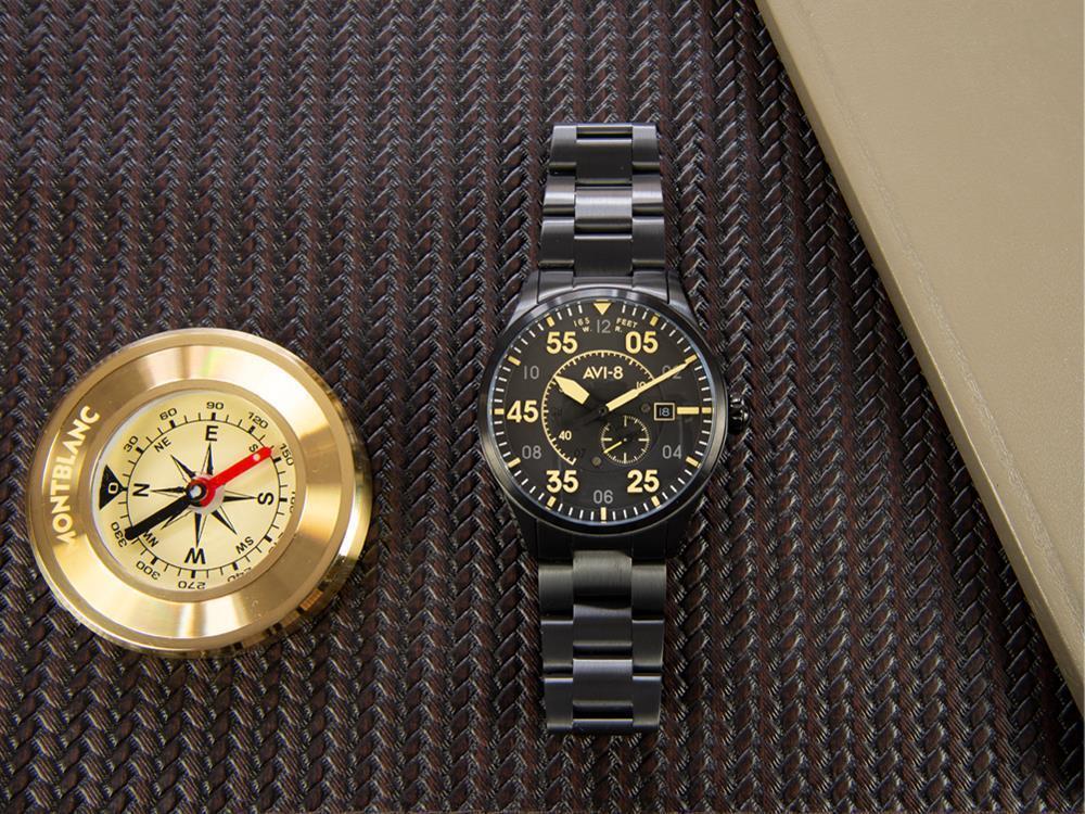 Reloj Automático AVI-8 Spitfire, PVD, Negro, 42 mm, Acero inoxidable, AV-4073-33