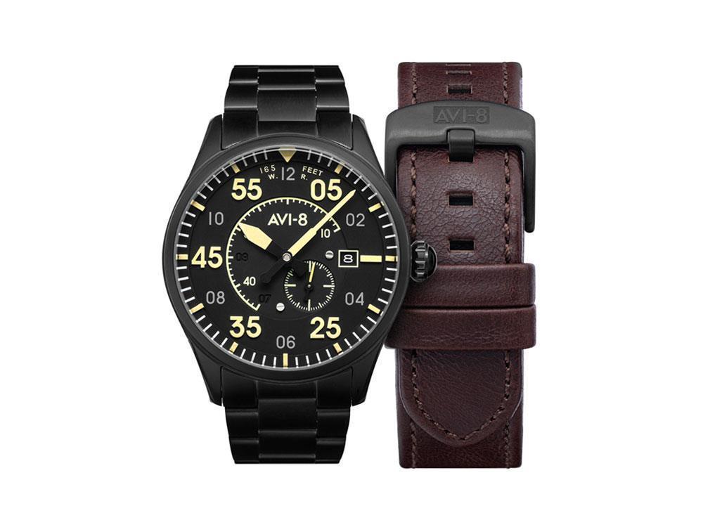 Reloj Automático AVI-8 Spitfire, PVD, Negro, 42 mm, Acero inoxidable, AV-4073-33