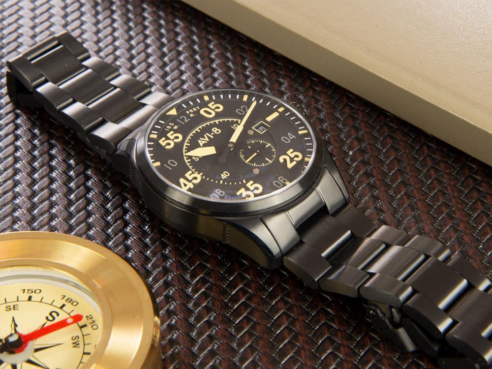 Reloj Automático AVI-8 Spitfire, PVD, Negro, 42 mm, Acero inoxidable, AV-4073-33