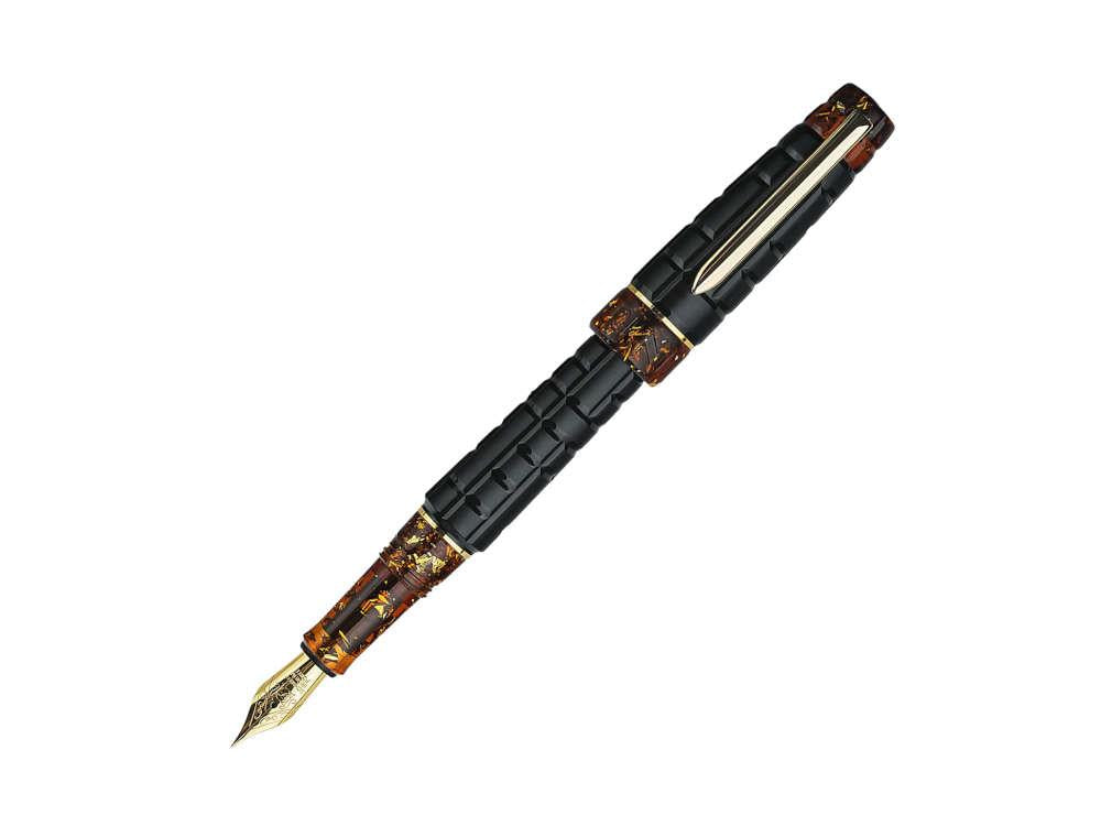 Pluma Estilográfica Benu Tessera Black Amber, PVD Oro, 25.2.33.6.0-S
