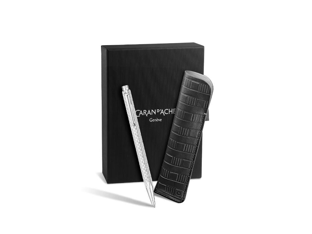 Bolígrafo Set Caran d'Ache Ecridor Damier & Estuche Piel Negro, Plata, 8902.566
