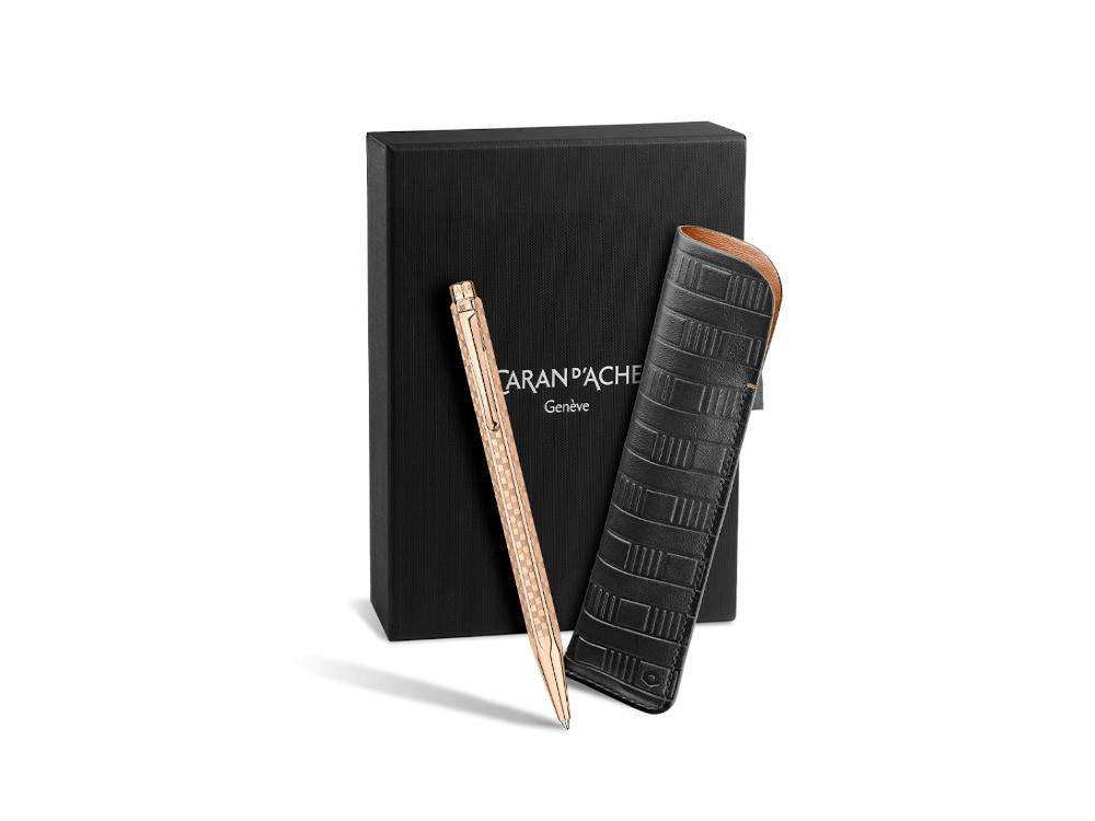 Bolígrafo Caran d'Ache Ecridor Damier & Estuche Piel Negro, Oro Rosa, 8902.567