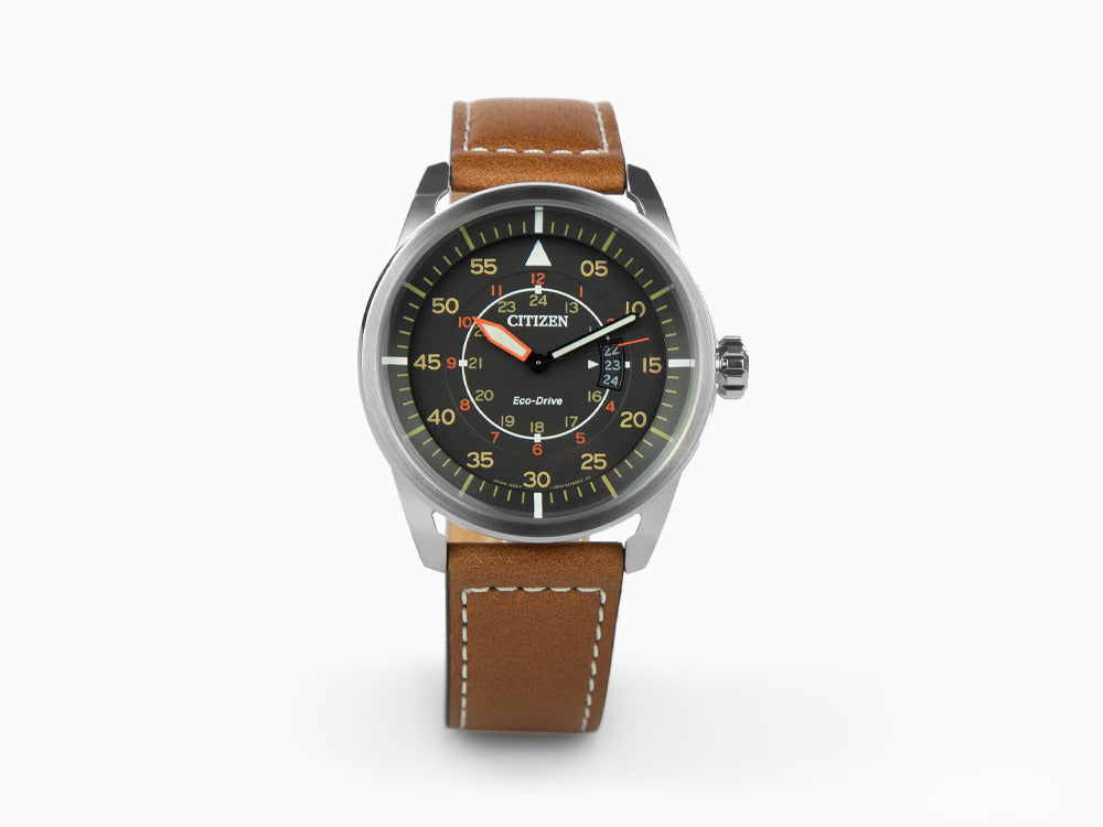 Reloj de Cuarzo Citizen OF Aviator, Eco Drive, 45 mm, Correa de piel, AW1360-12H